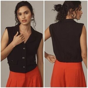 Maeve Anthropologie Extended Shoulder Knit Vest in Black Size XL NWT